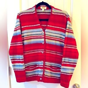 Vintage Talbots Blanket Stripe Cardigan Sweater Size M